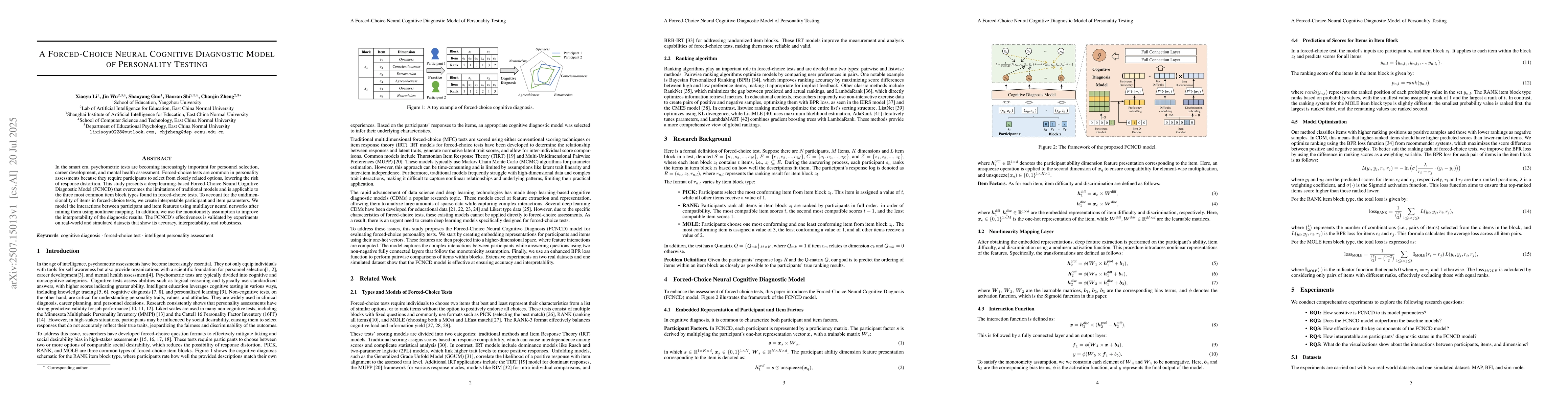 Thumbnail for A Forced-Choice Neural Cognitive Diagnostic Model of Personality Testing
