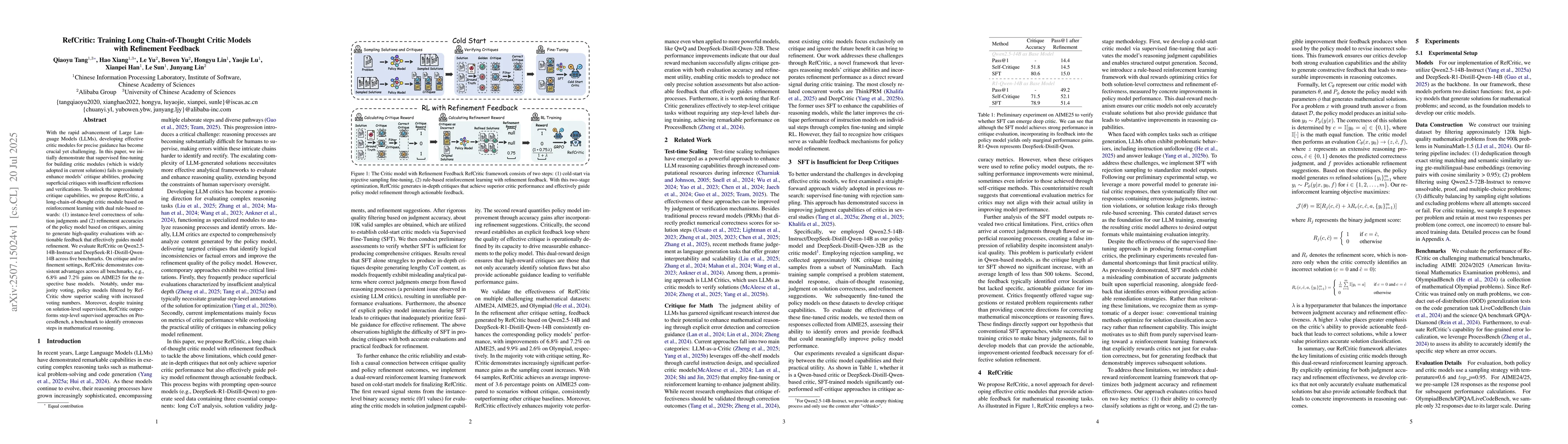 Thumbnail for RefCritic: Training Long Chain-of-Thought Critic Models with Refinement
  Feedback