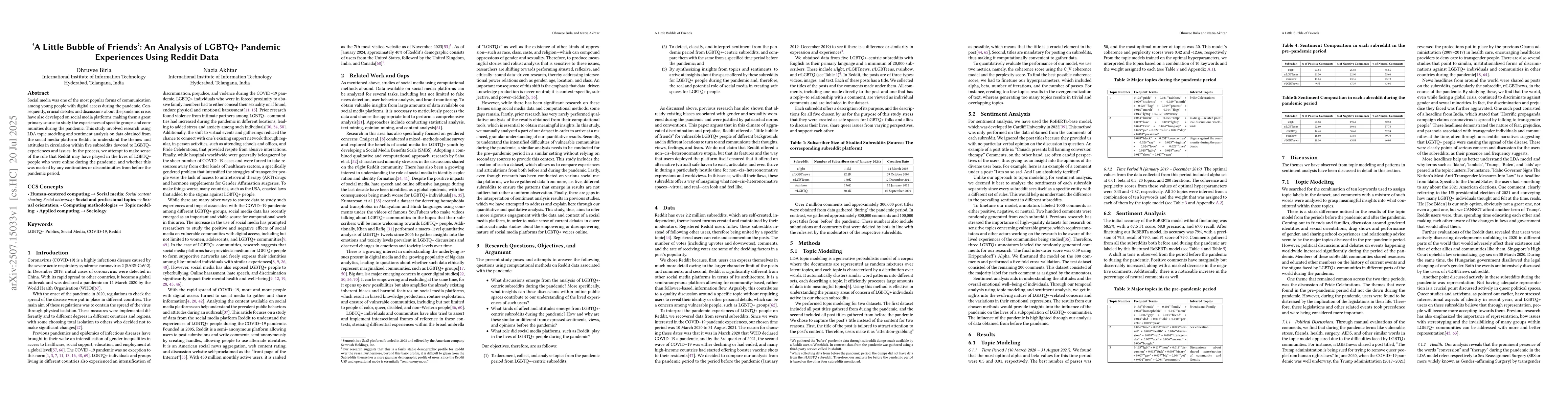 Thumbnail for 'A Little Bubble of Friends': An Analysis of LGBTQ+ Pandemic Experiences
  Using Reddit Data