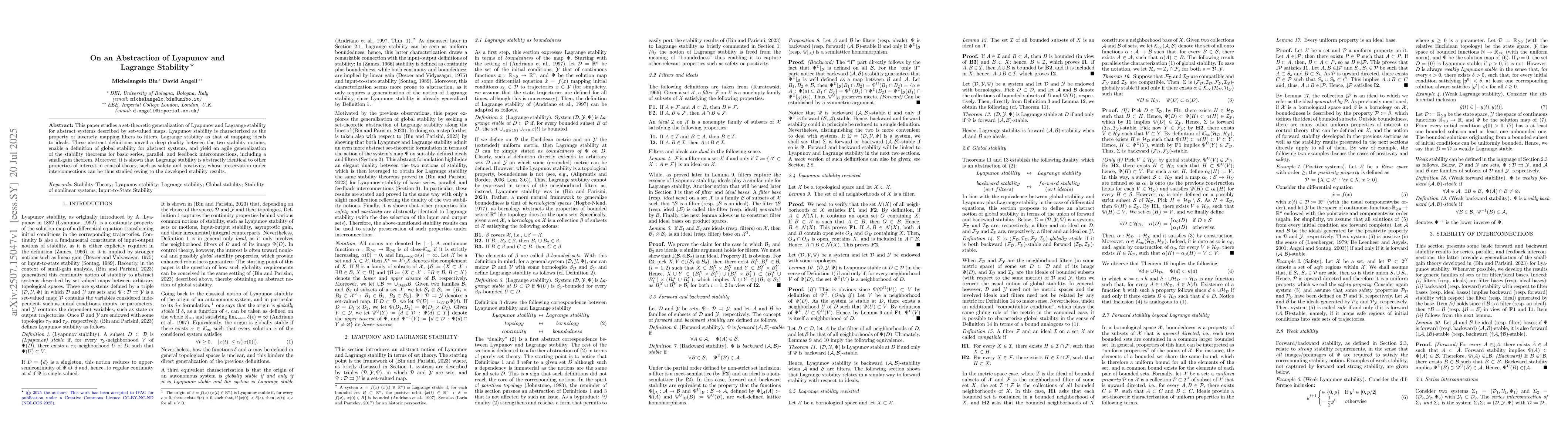 Thumbnail for On an Abstraction of Lyapunov and Lagrange Stability