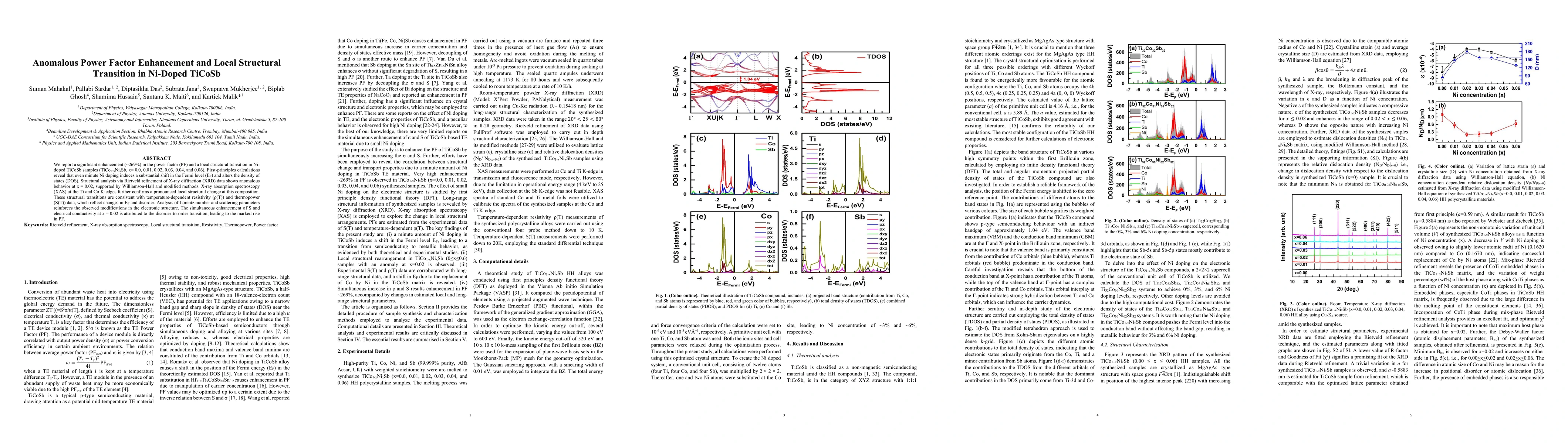 Thumbnail for Anomalous Power Factor Enhancement and Local Structural Transition in
  Ni-Doped TiCoSb