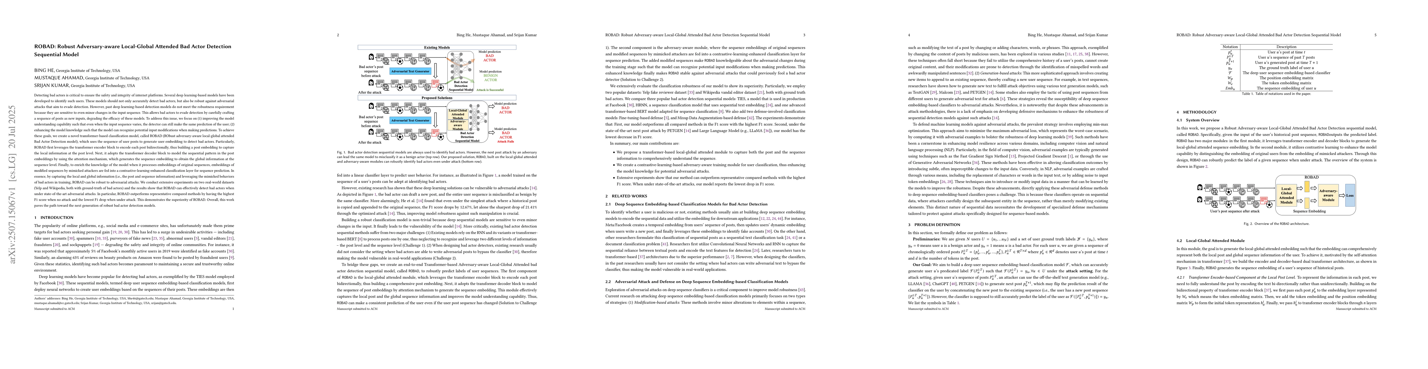 Thumbnail for ROBAD: Robust Adversary-aware Local-Global Attended Bad Actor Detection
  Sequential Model