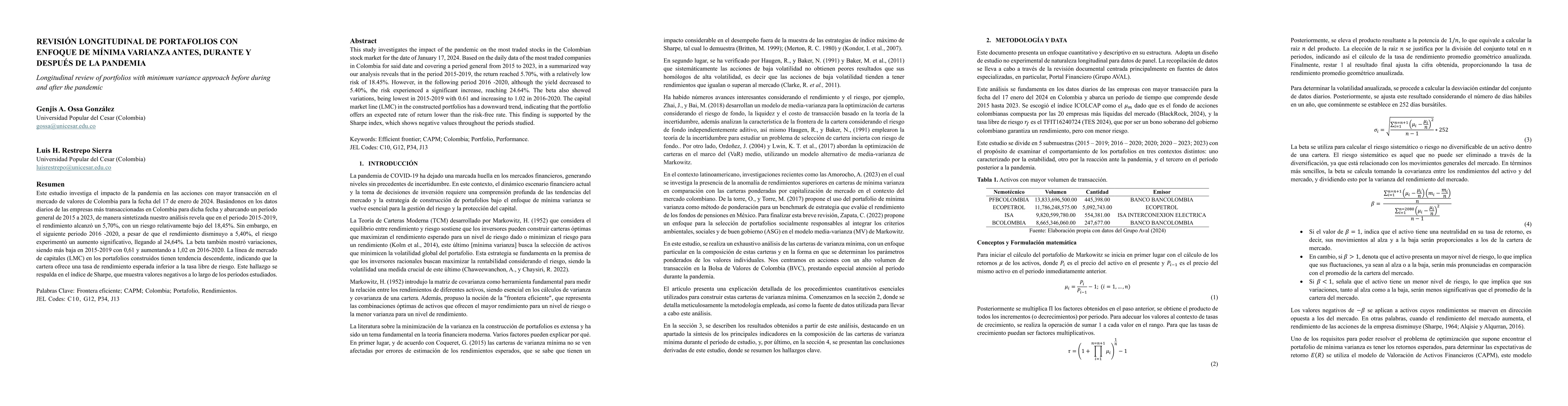 Thumbnail for Longitudinal review of portfolios with minimum variance approach before
  during and after the pandemic