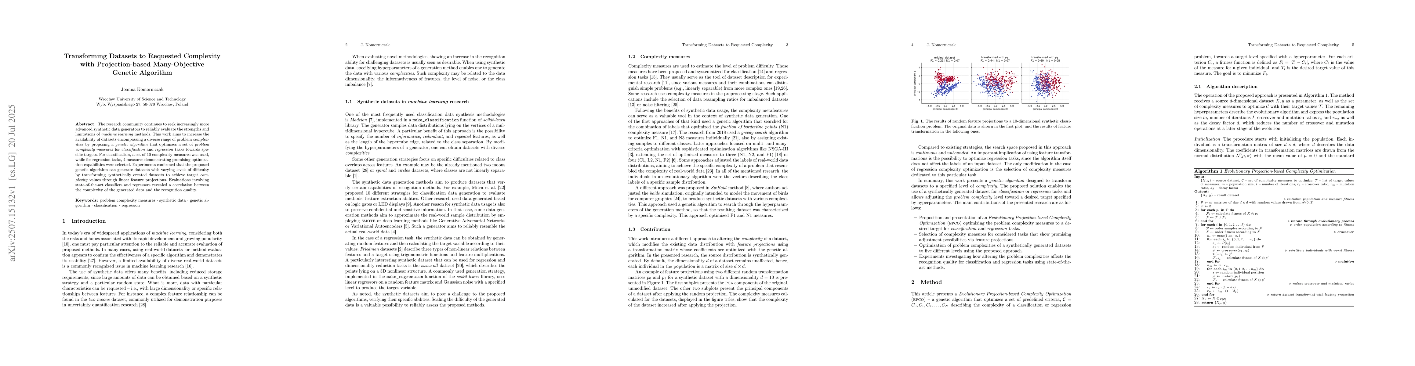 Thumbnail for Transforming Datasets to Requested Complexity with Projection-based
  Many-Objective Genetic Algorithm