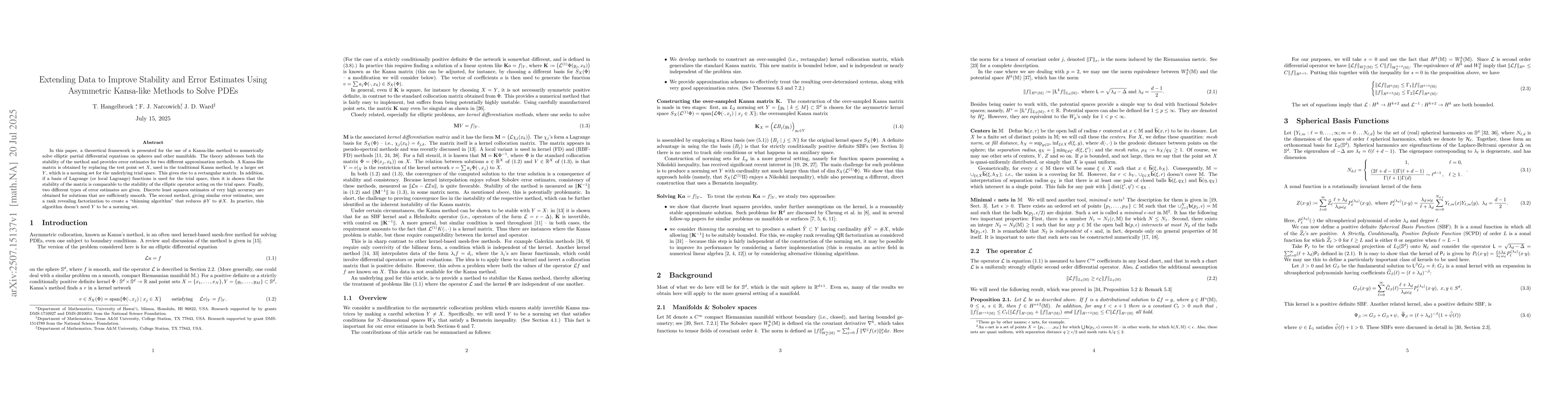 Thumbnail for Extending Data to Improve Stability and Error Estimates Using Asymmetric
  Kansa-like Methods to Solve PDEs