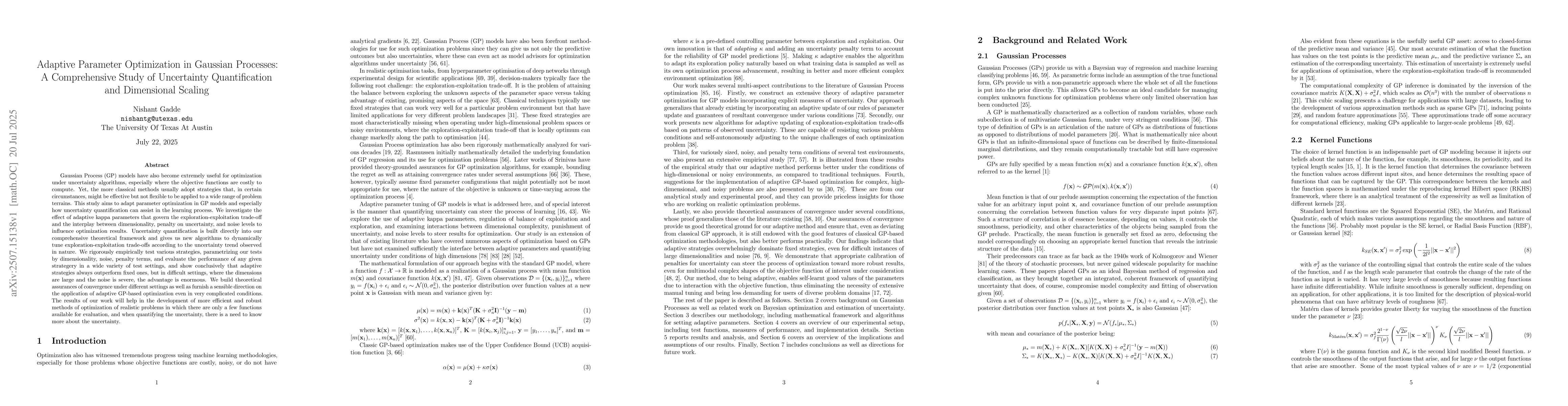 Thumbnail for Adaptive Parameter Optimization in Gaussian Processes: A Comprehensive
  Study of Uncertainty Quantification and Dimensional Scaling