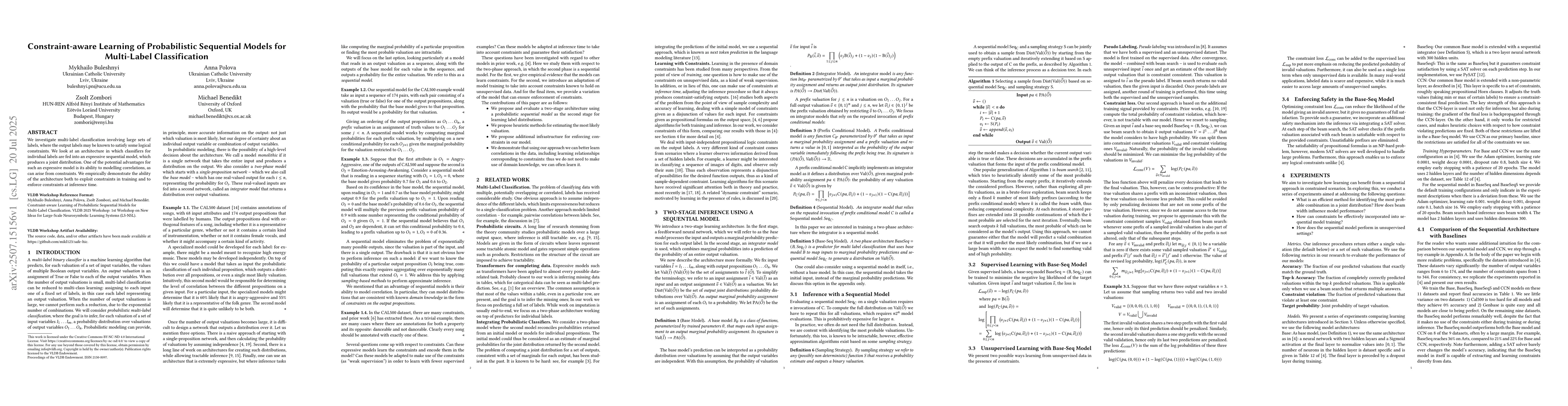 Thumbnail for Constraint-aware Learning of Probabilistic Sequential Models for
  Multi-Label Classification