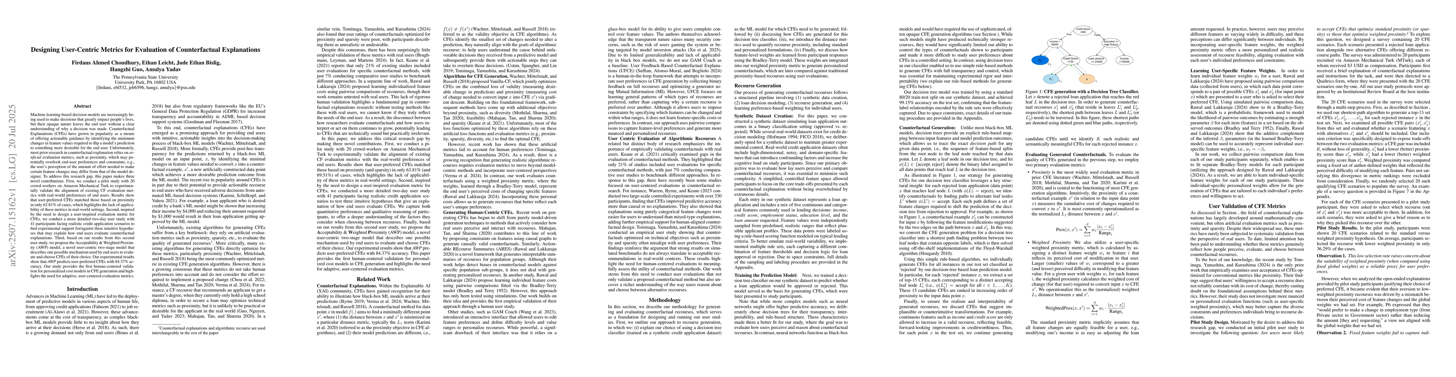 Thumbnail for Designing User-Centric Metrics for Evaluation of Counterfactual
  Explanations