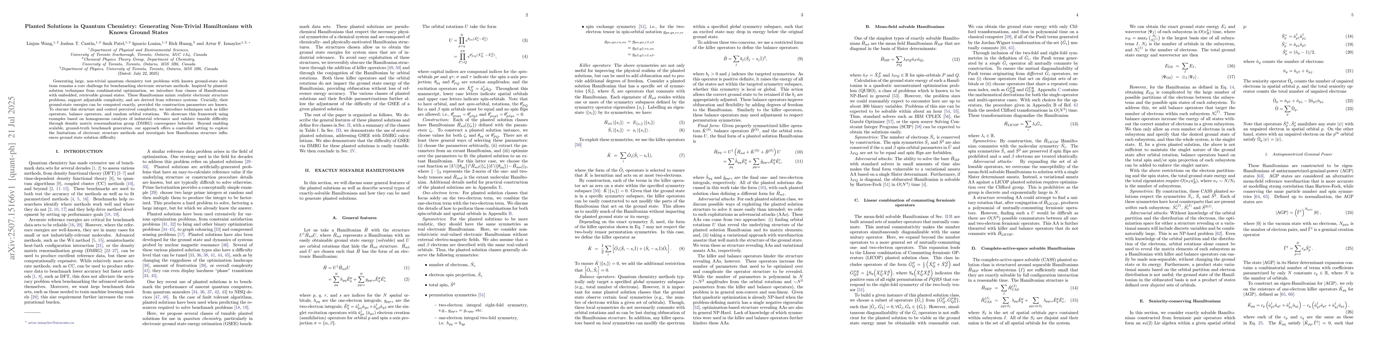 Thumbnail for Planted Solutions in Quantum Chemistry: Generating Non-Trivial
  Hamiltonians with Known Ground States