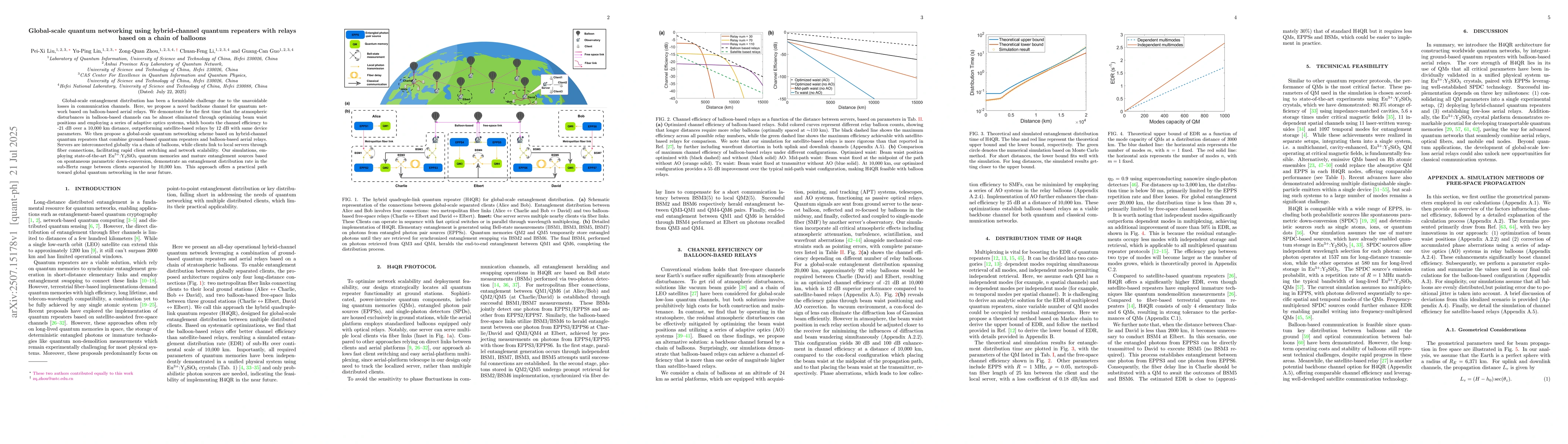 Thumbnail for Global-scale quantum networking using hybrid-channel quantum repeaters
  with relays based on a chain of balloons
