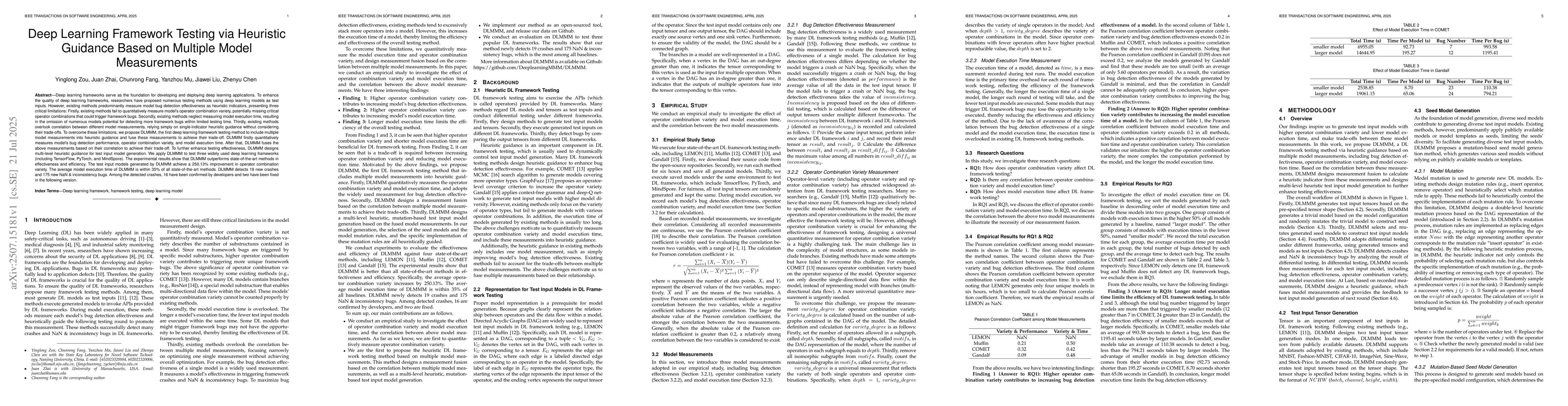 Thumbnail for Deep Learning Framework Testing via Heuristic Guidance Based on Multiple
  Model Measurements