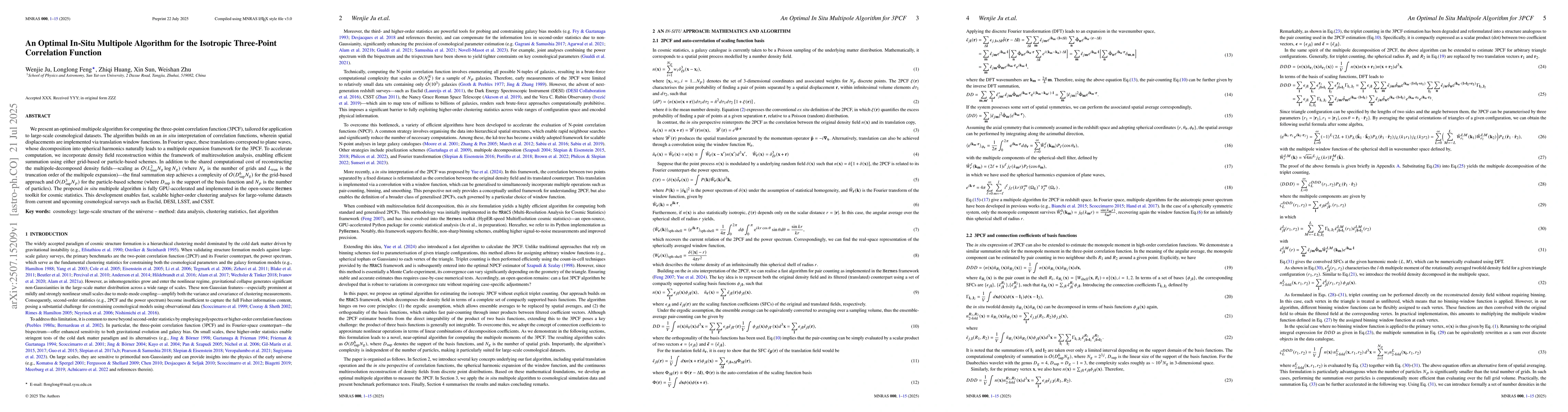 Thumbnail for An Optimal In-Situ Multipole Algorithm for the Isotropic Three-Point
  Correlation Functions