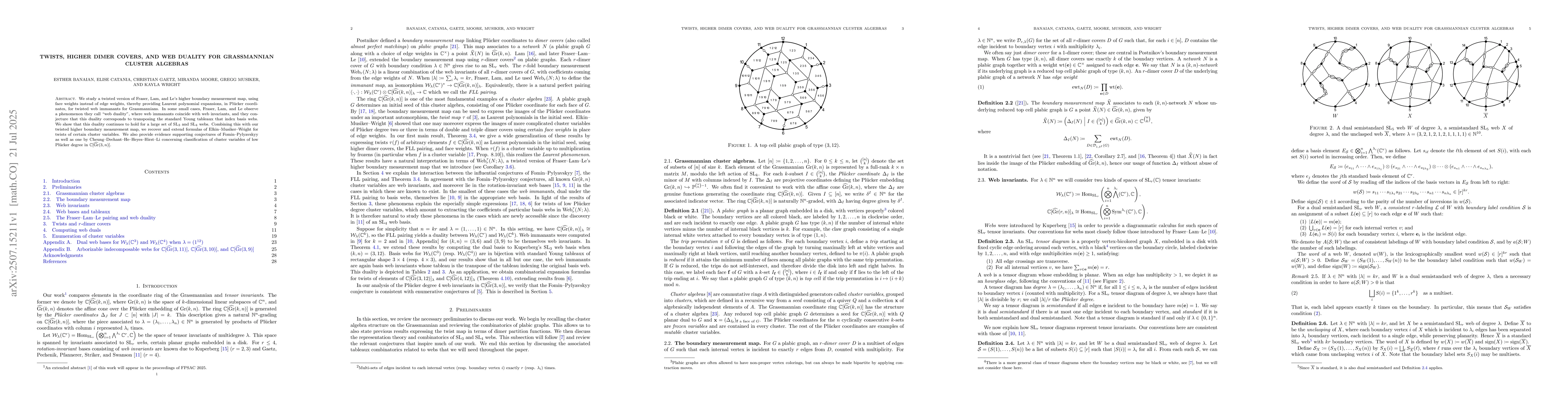 Thumbnail for Twists, Higher Dimer Covers, and Web Duality for Grassmannian Cluster
  Algebras