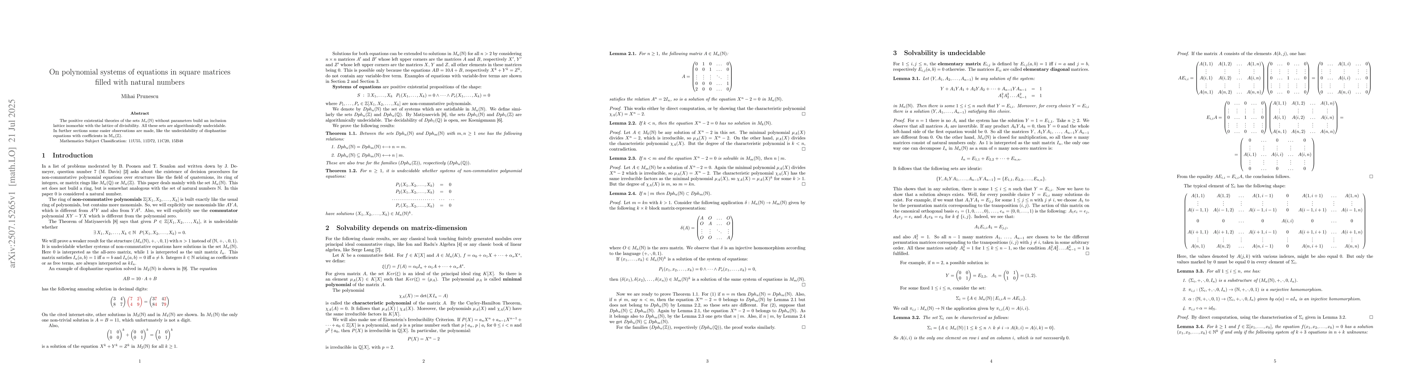 Thumbnail for On polynomial systems of equations in square matrices filled with
  natural numbers