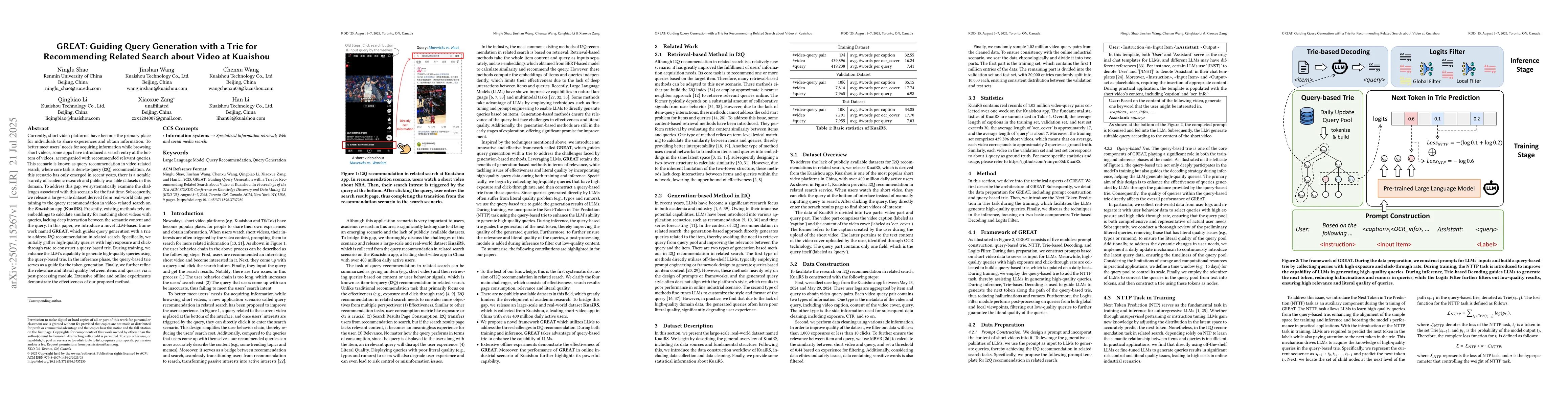 Thumbnail for GREAT: Guiding Query Generation with a Trie for Recommending Related
  Search about Video at Kuaishou