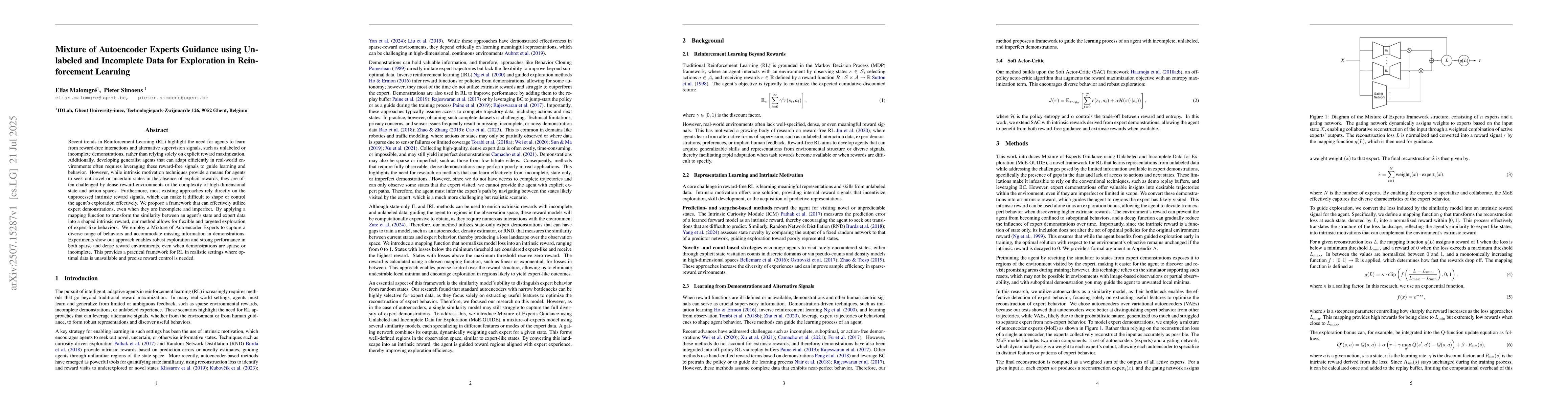 Thumbnail for Mixture of Autoencoder Experts Guidance using Unlabeled and Incomplete
  Data for Exploration in Reinforcement Learning