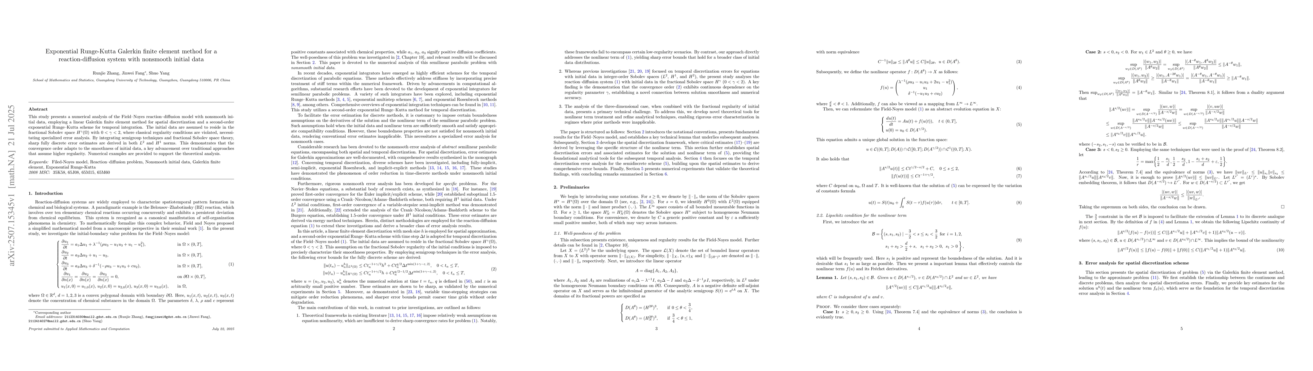 Thumbnail for Exponential Runge-Kutta Galerkin finite element method for a
  reaction-diffusion system with nonsmooth initial data