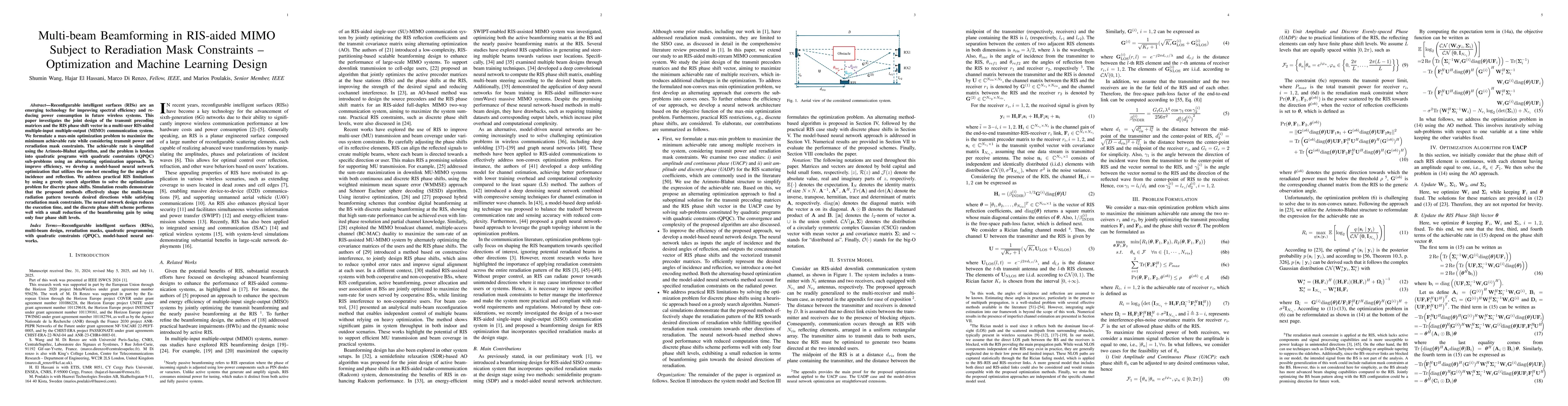 Thumbnail for Multi-beam Beamforming in RIS-aided MIMO Subject to Reradiation Mask
  Constraints -- Optimization and Machine Learning Design