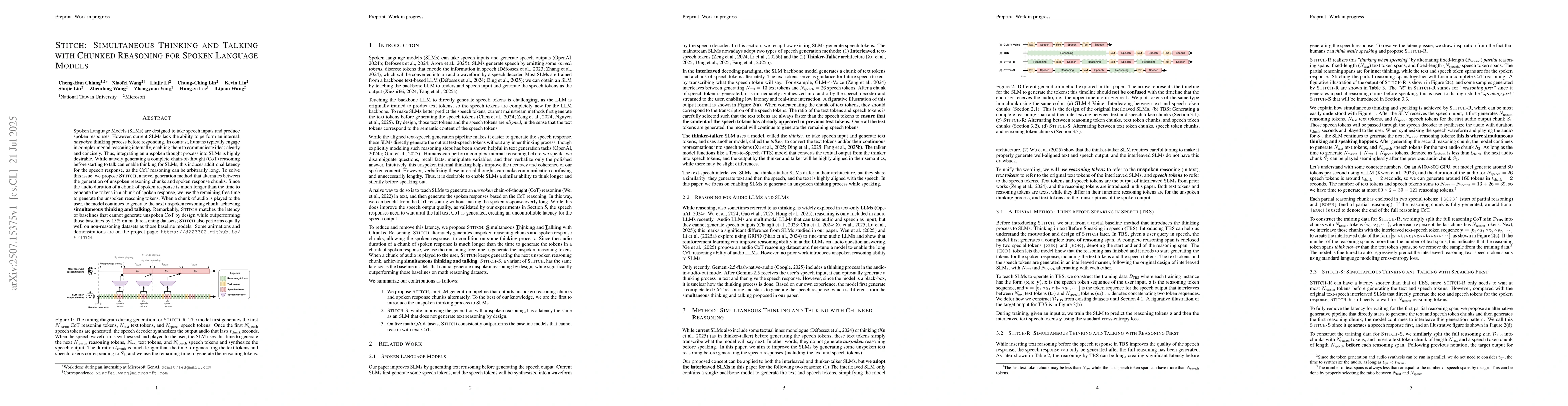 Thumbnail for STITCH: Simultaneous Thinking and Talking with Chunked Reasoning for
  Spoken Language Models