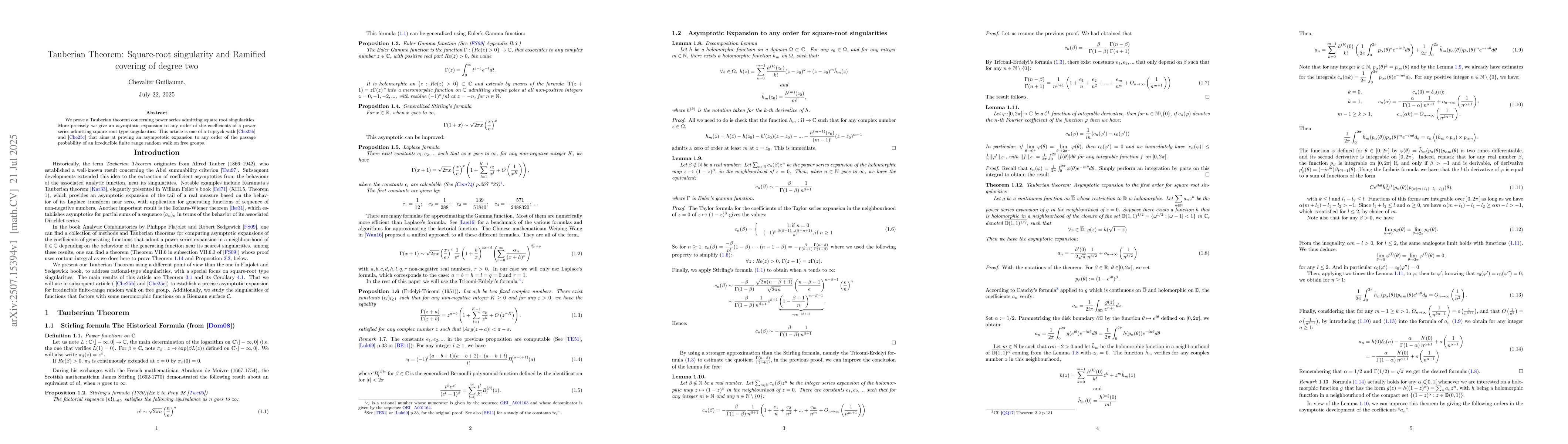 Thumbnail for Tauberian Theorem: Square-root singularity and Ramified covering of
  degree two