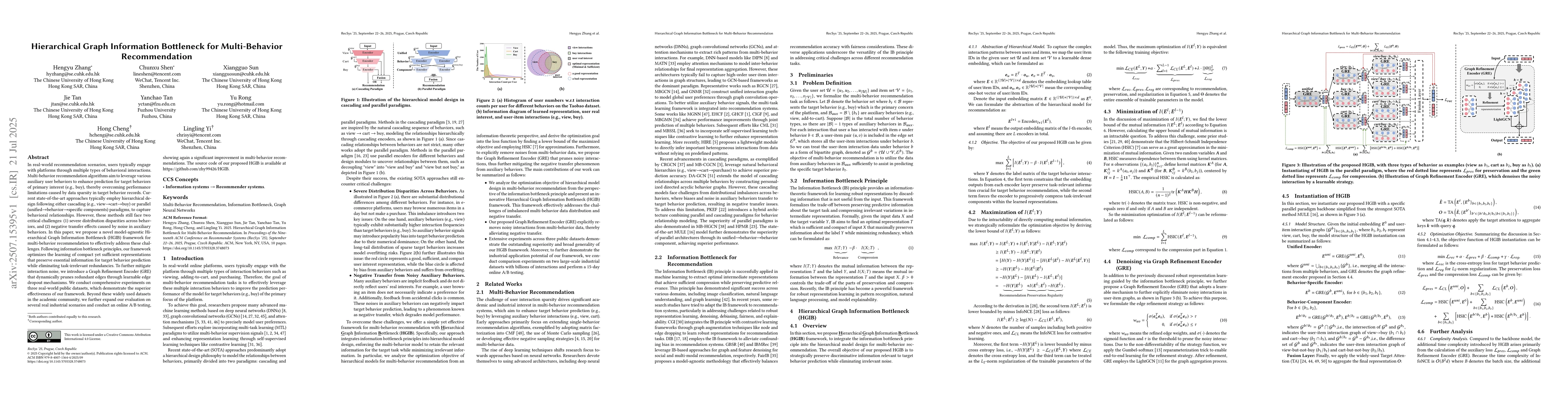 Thumbnail for Hierarchical Graph Information Bottleneck for Multi-Behavior
  Recommendation