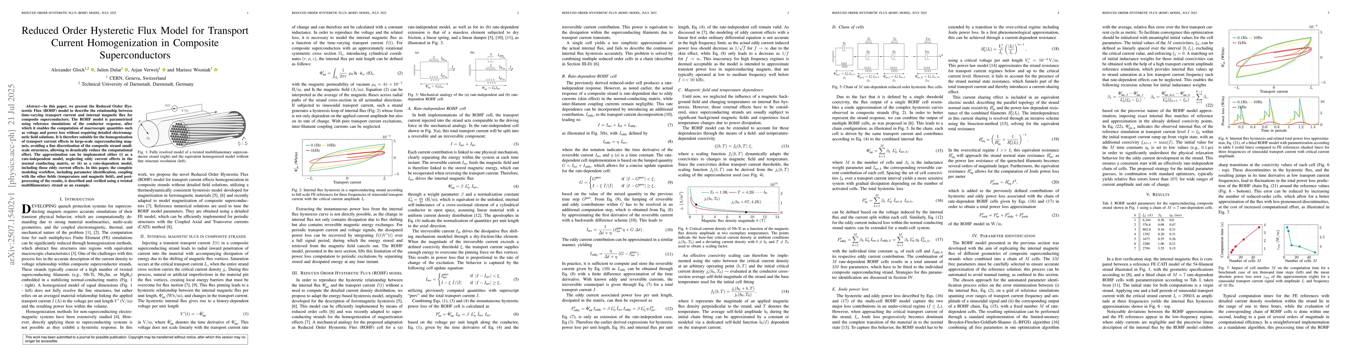 Thumbnail for Reduced Order Hysteretic Flux Model for Transport Current Homogenization
  in Composite Superconductors
