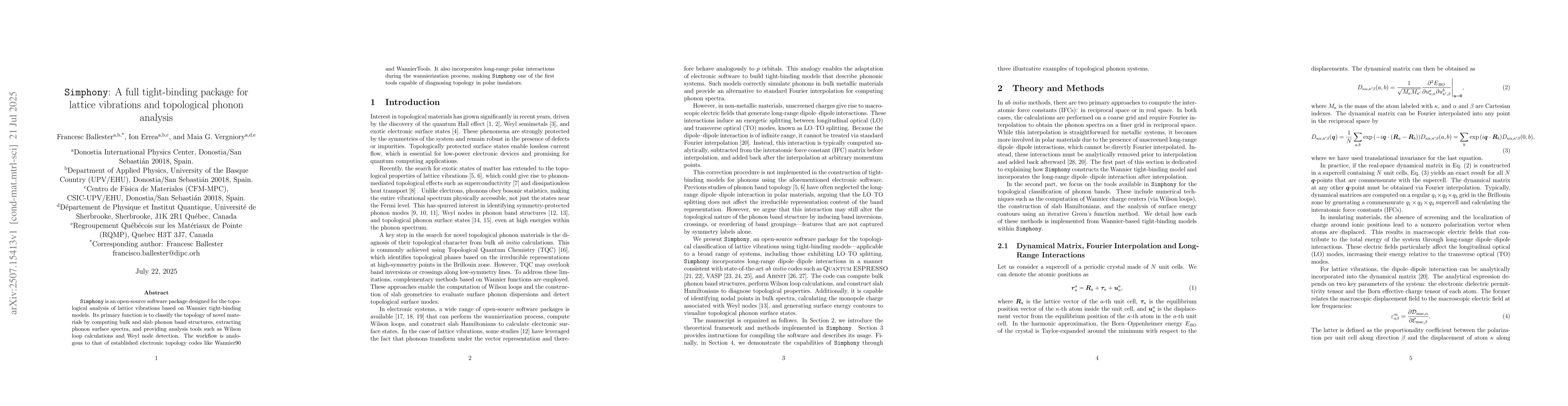 Thumbnail for Simphony: A full tight-binding package for lattice vibrations and
  topological phonon analysis