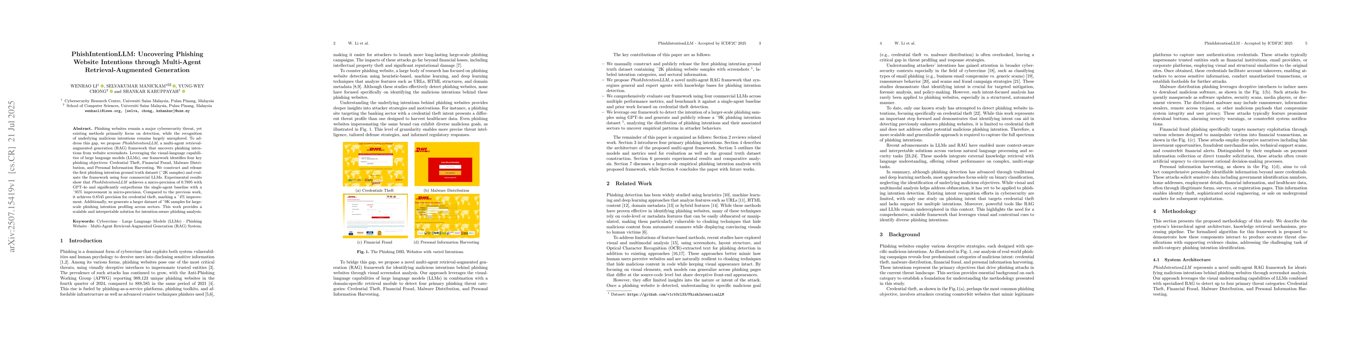Thumbnail for PhishIntentionLLM: Uncovering Phishing Website Intentions through
  Multi-Agent Retrieval-Augmented Generation