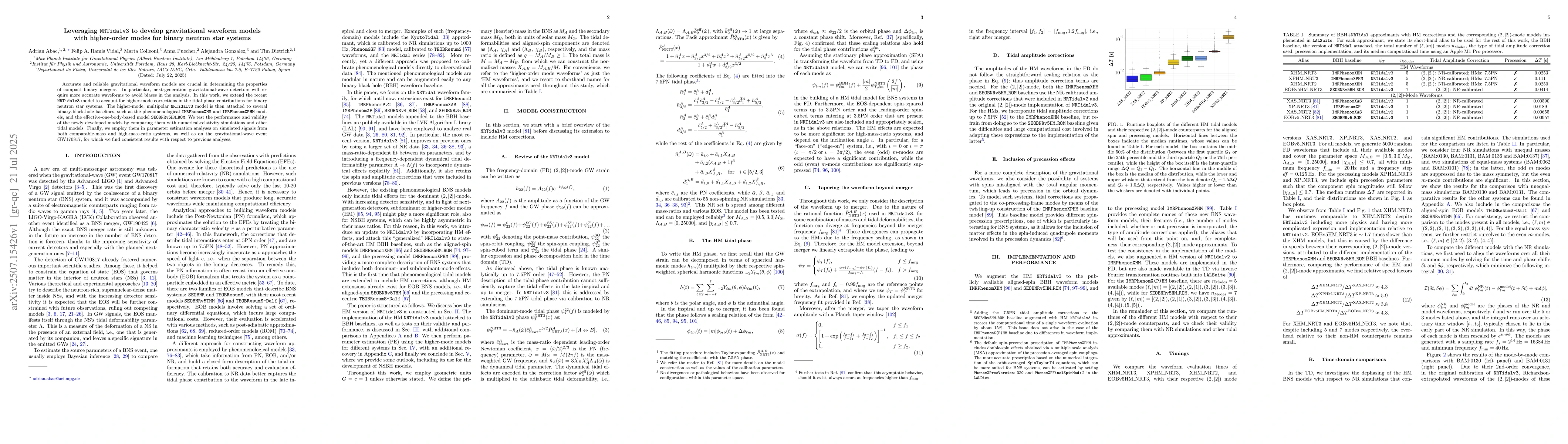 Thumbnail for Leveraging NRTidalv3 to develop gravitational waveform models with
  higher-order modes for binary neutron star systems