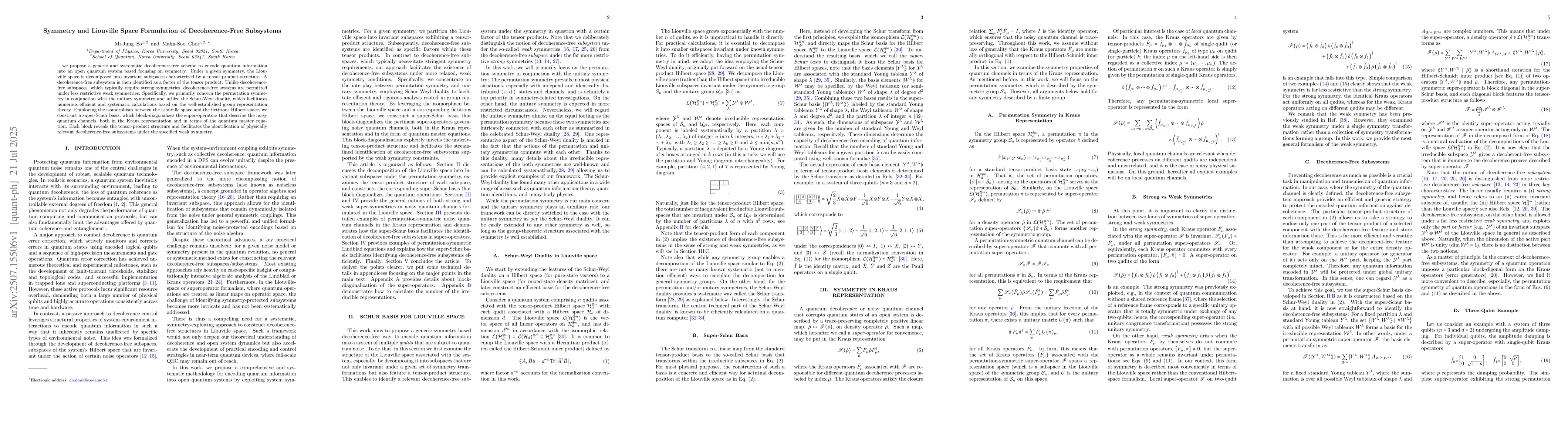 Thumbnail for Symmetry and Liouville Space Formulation of Decoherence-Free Subsystems