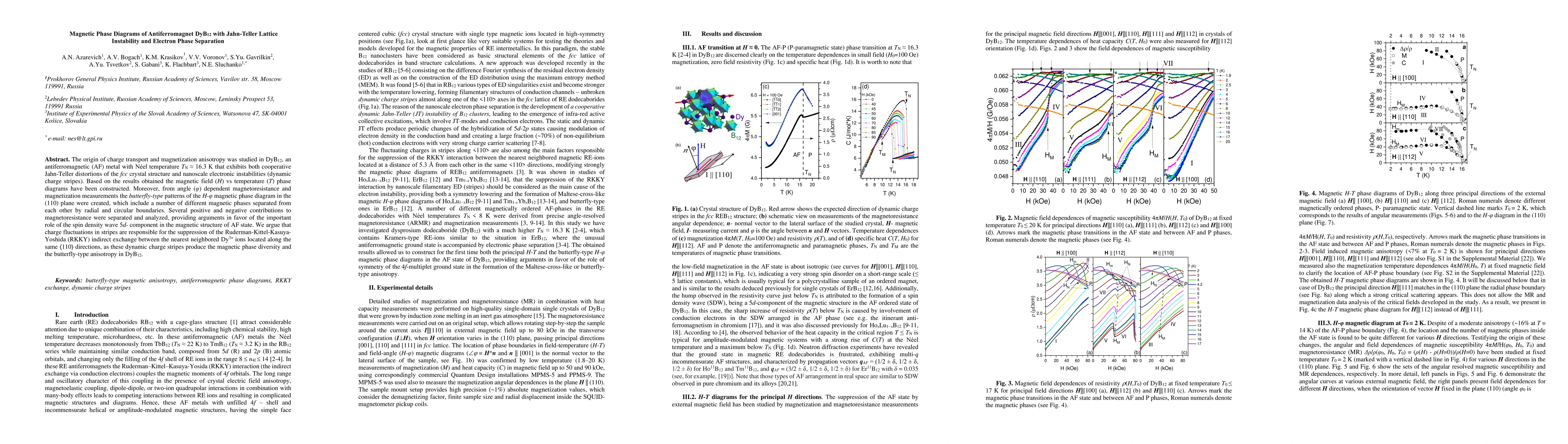Thumbnail for Magnetic Phase Diagrams of Antiferromagnet DyB12 with Jahn-Teller
  Lattice Instability and Electron Phase Separation