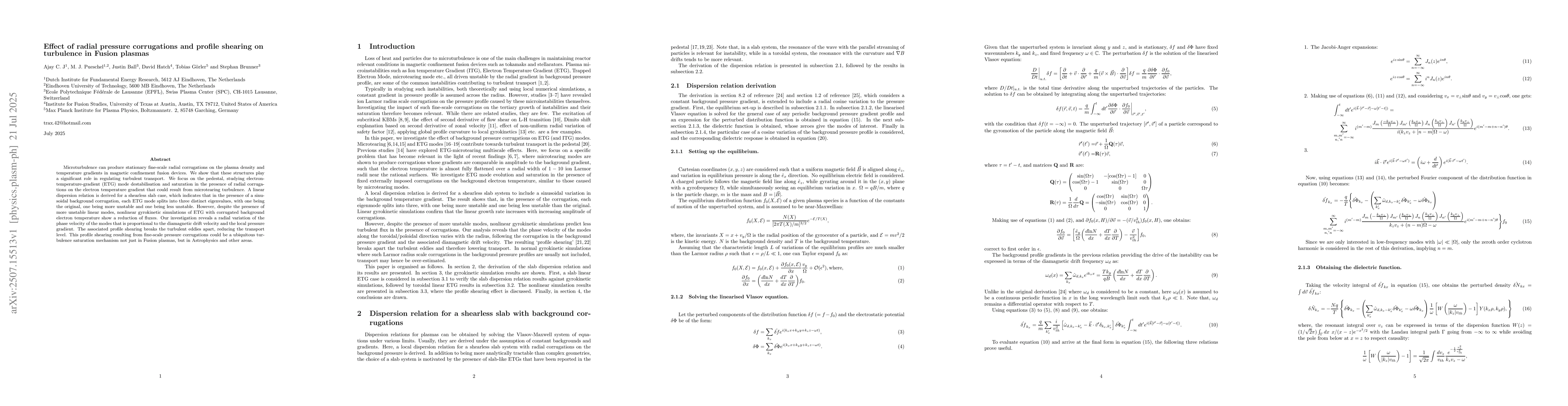 Thumbnail for Effect of radial pressure corrugations and profile shearing on
  turbulence in Fusion plasmas