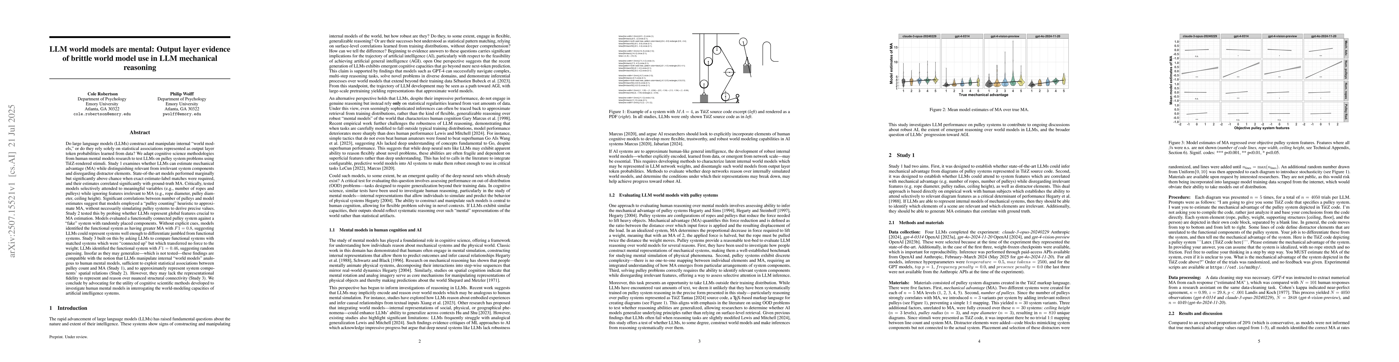 Thumbnail for LLM world models are mental: Output layer evidence of brittle world
  model use in LLM mechanical reasoning