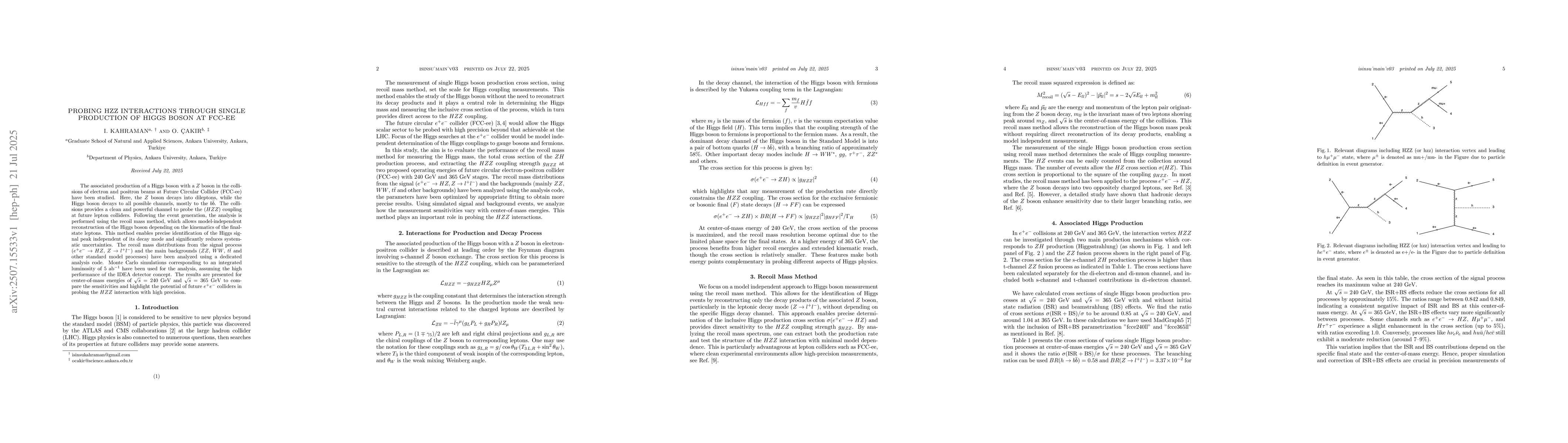 Thumbnail for Probing HZZ Interactions through Single Production of Higgs Boson at
  FCC-ee