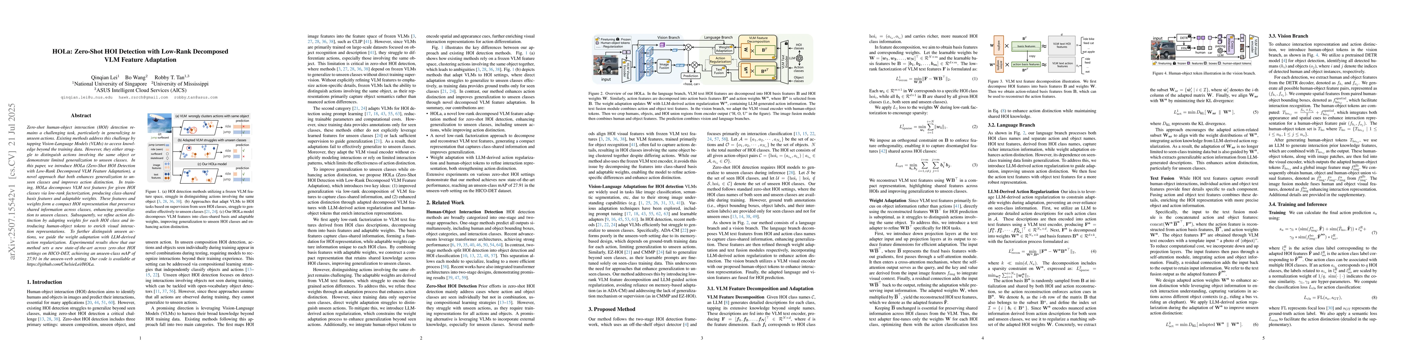 Thumbnail for HOLa: Zero-Shot HOI Detection with Low-Rank Decomposed VLM Feature
  Adaptation