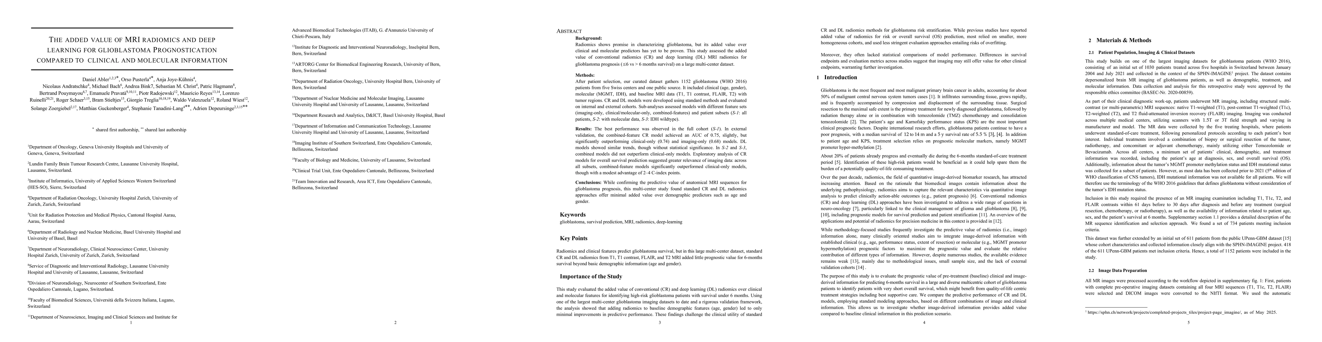 Thumbnail for The added value for MRI radiomics and deep-learning for glioblastoma
  prognostication compared to clinical and molecular information