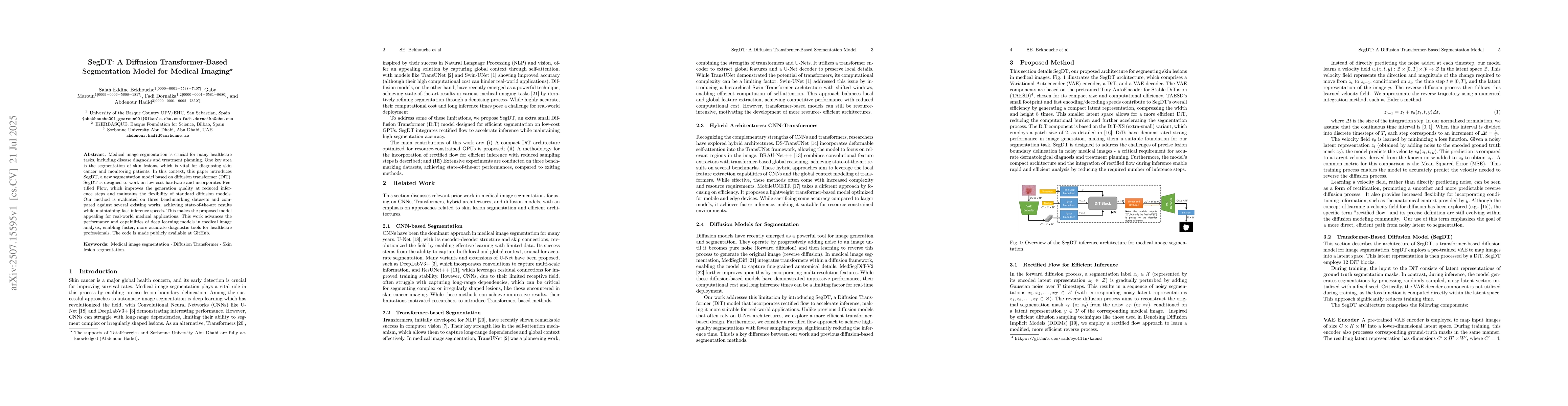 Thumbnail for SegDT: A Diffusion Transformer-Based Segmentation Model for Medical
  Imaging