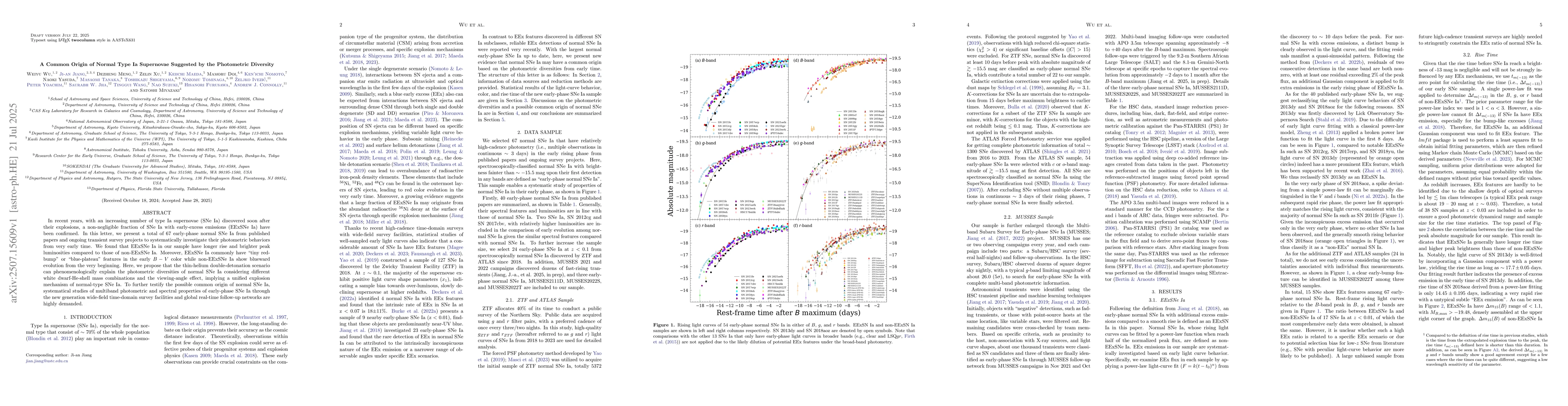 Thumbnail for A Common Origin of Normal Type Ia Supernovae Suggested by the
  Photometric Diversity