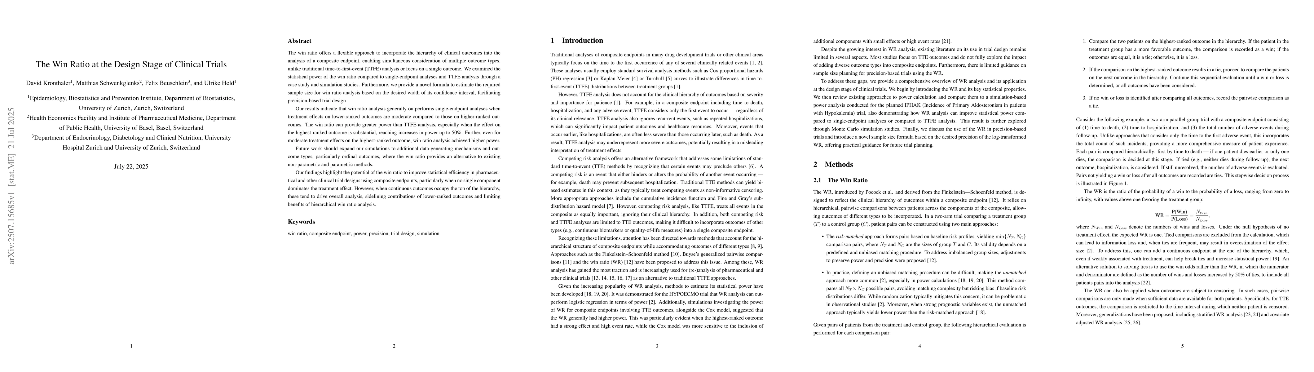 Thumbnail for The Win Ratio at the Design Stage of Clinical Trials