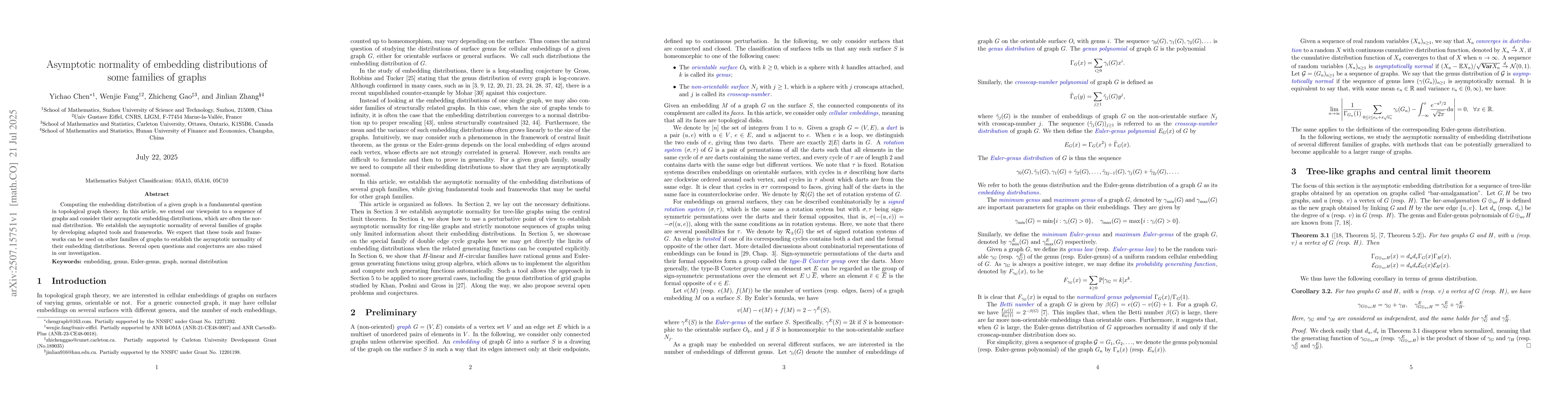 Thumbnail for Asymptotic normality of embedding distributions of some families of
  graphs
