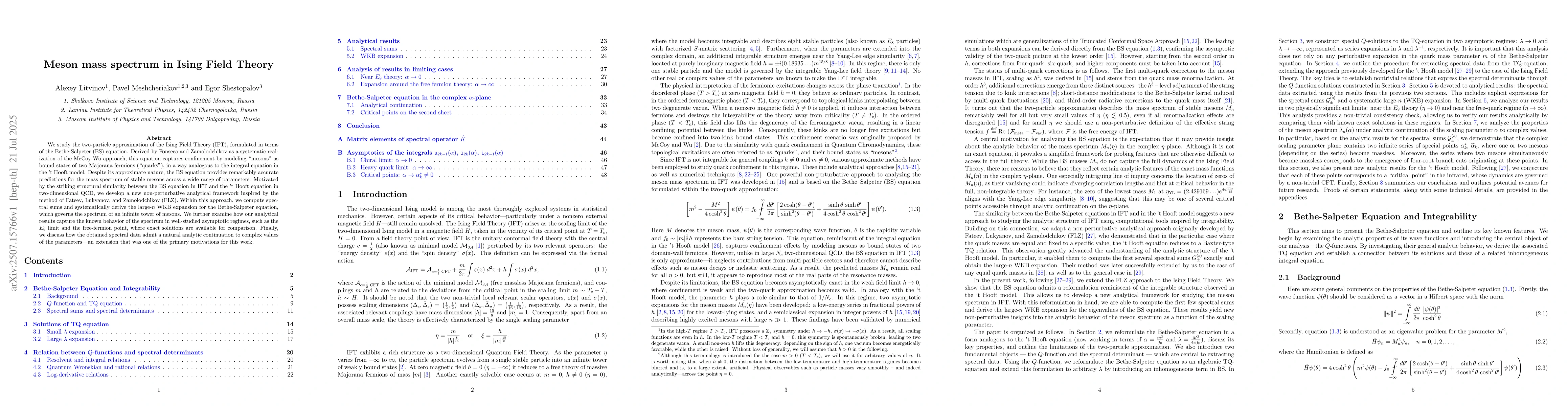 Thumbnail for Meson mass spectrum in Ising Field Theory