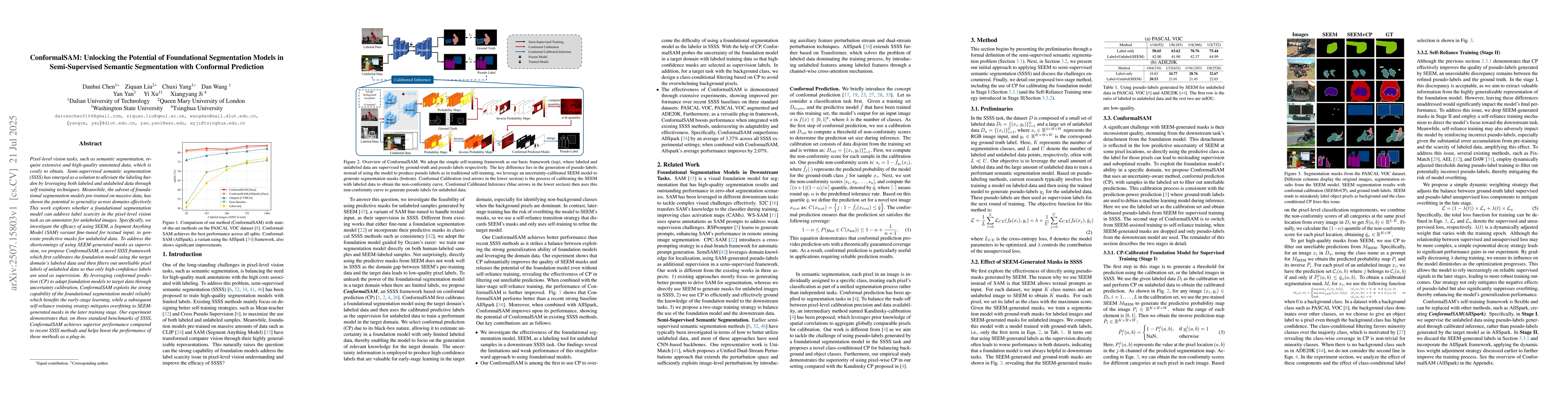 Thumbnail for ConformalSAM: Unlocking the Potential of Foundational Segmentation
  Models in Semi-Supervised Semantic Segmentation with Conformal Prediction