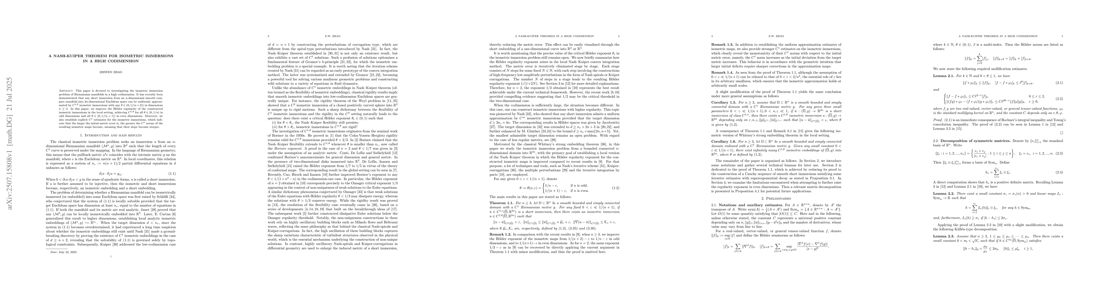 Thumbnail for A Nash-Kuiper theorem for isometric immersions in a high codimension