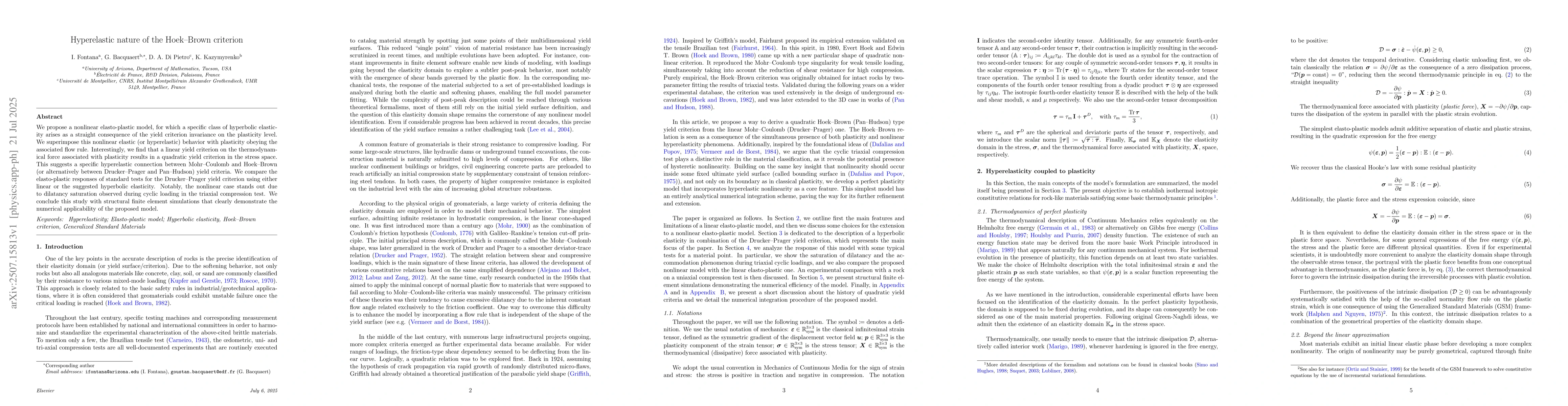 Thumbnail for Hyperelastic nature of the Hoek-Brown criterion