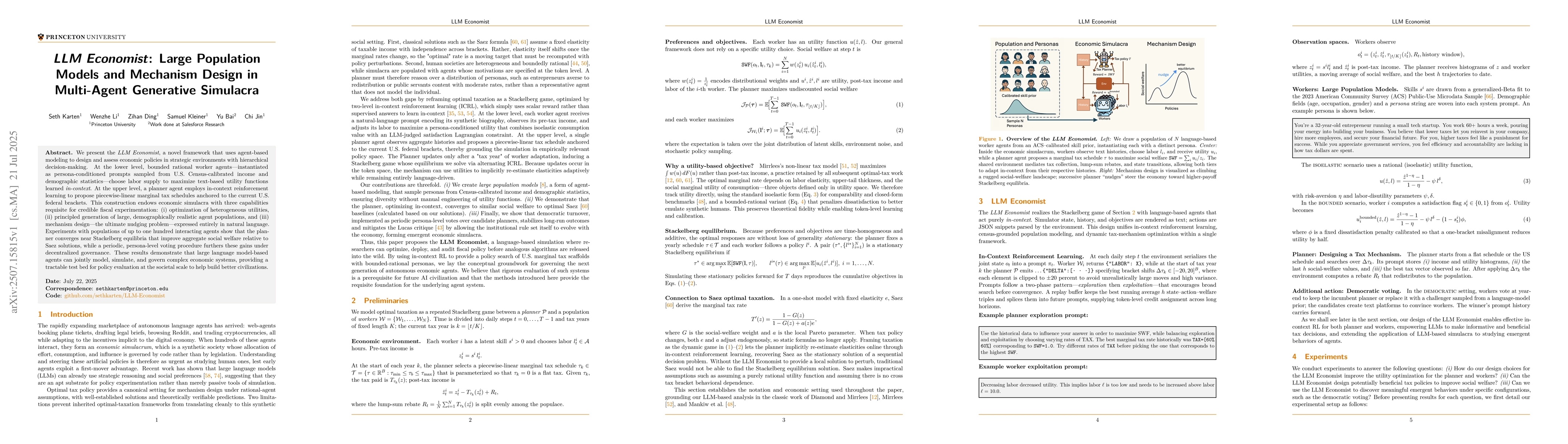 Thumbnail for LLM Economist: Large Population Models and Mechanism Design in
  Multi-Agent Generative Simulacra