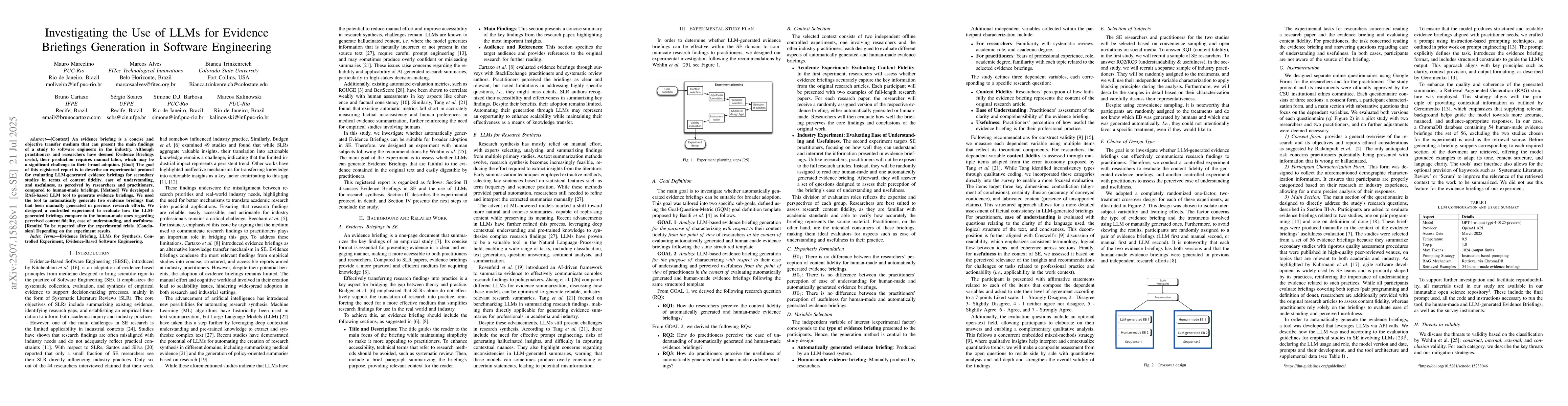 Thumbnail for Investigating the Use of LLMs for Evidence Briefings Generation in
  Software Engineering