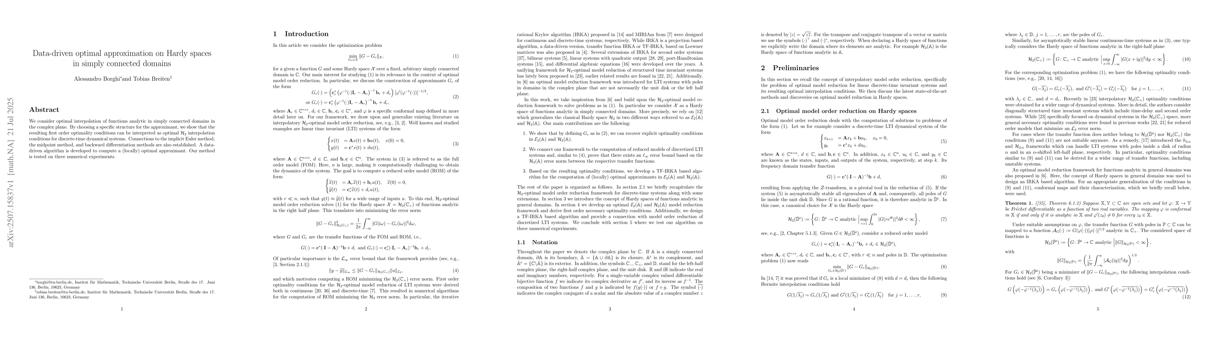 Thumbnail for Data-driven optimal approximation on Hardy spaces in simply connected
  domains