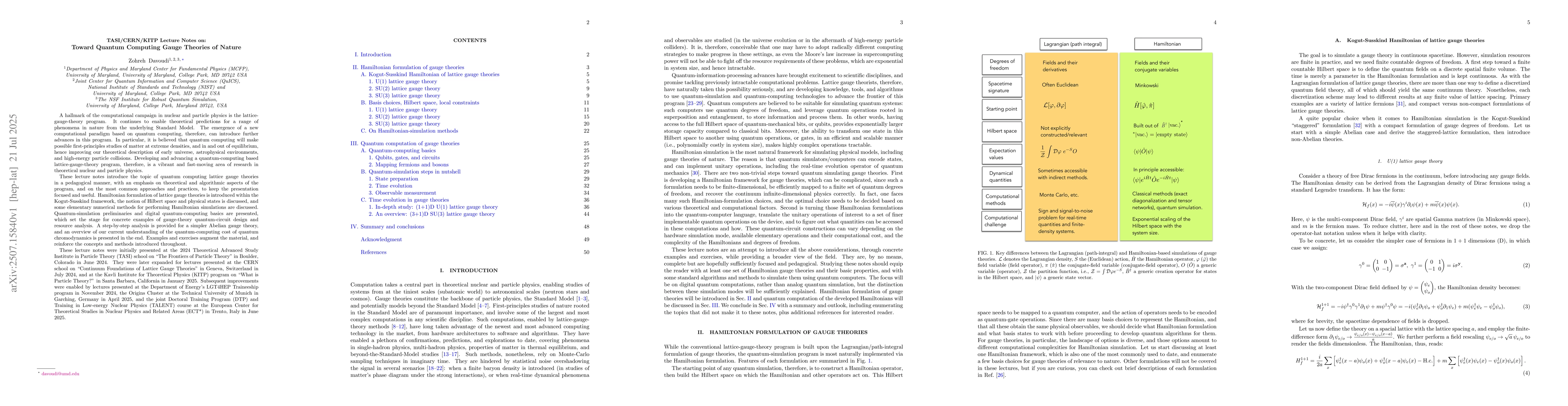 Thumbnail for TASI/CERN/KITP Lecture Notes on "Toward Quantum Computing Gauge Theories
  of Nature"