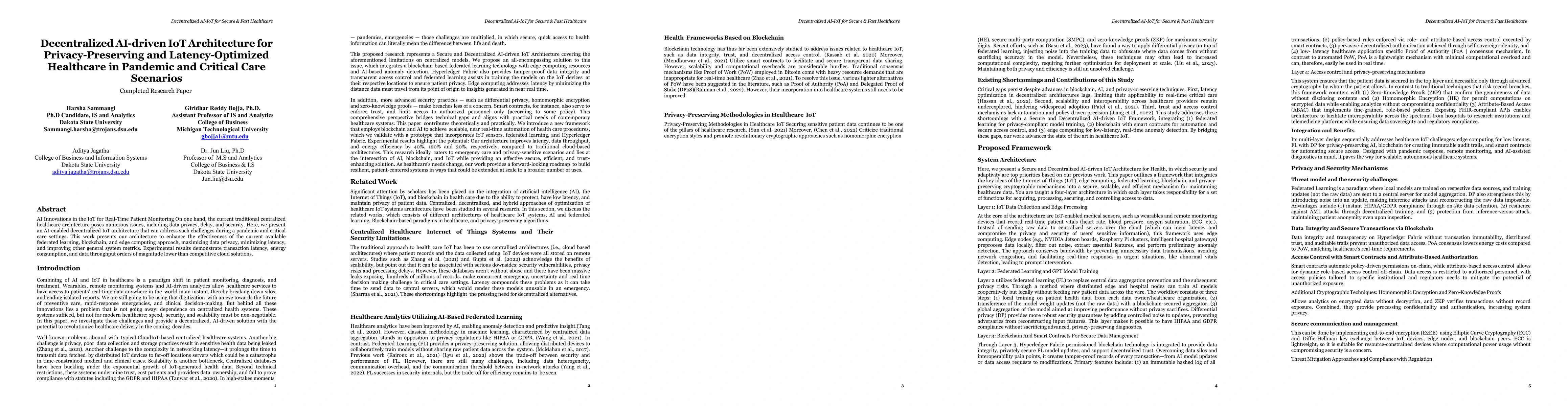 Thumbnail for Decentralized AI-driven IoT Architecture for Privacy-Preserving and
  Latency-Optimized Healthcare in Pandemic and Critical Care Scenarios