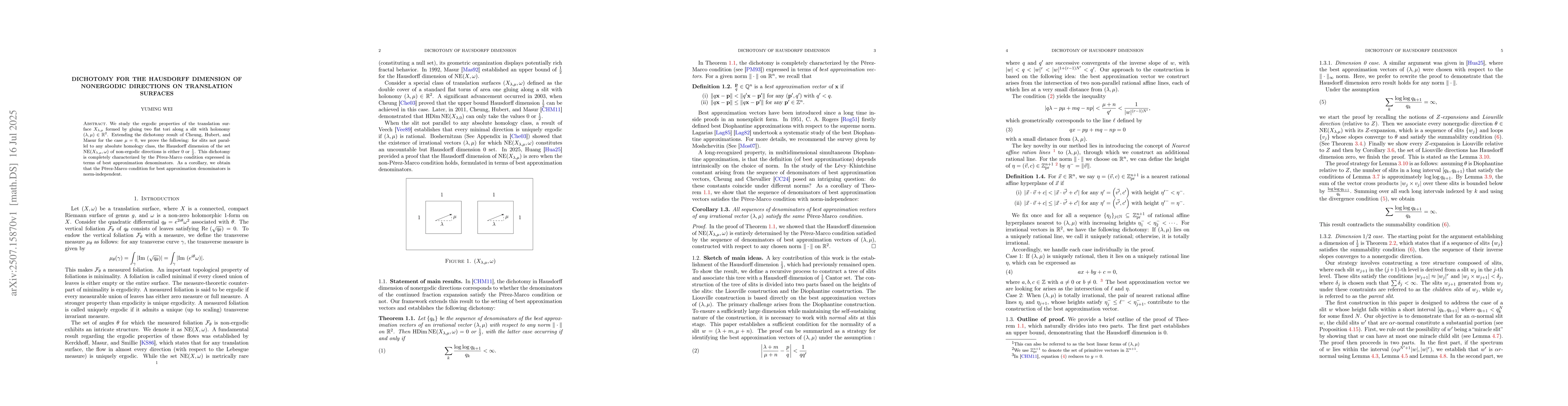 Thumbnail for Dichotomy for the Hausdorff dimension of nonergodic directions on
  translation surfaces